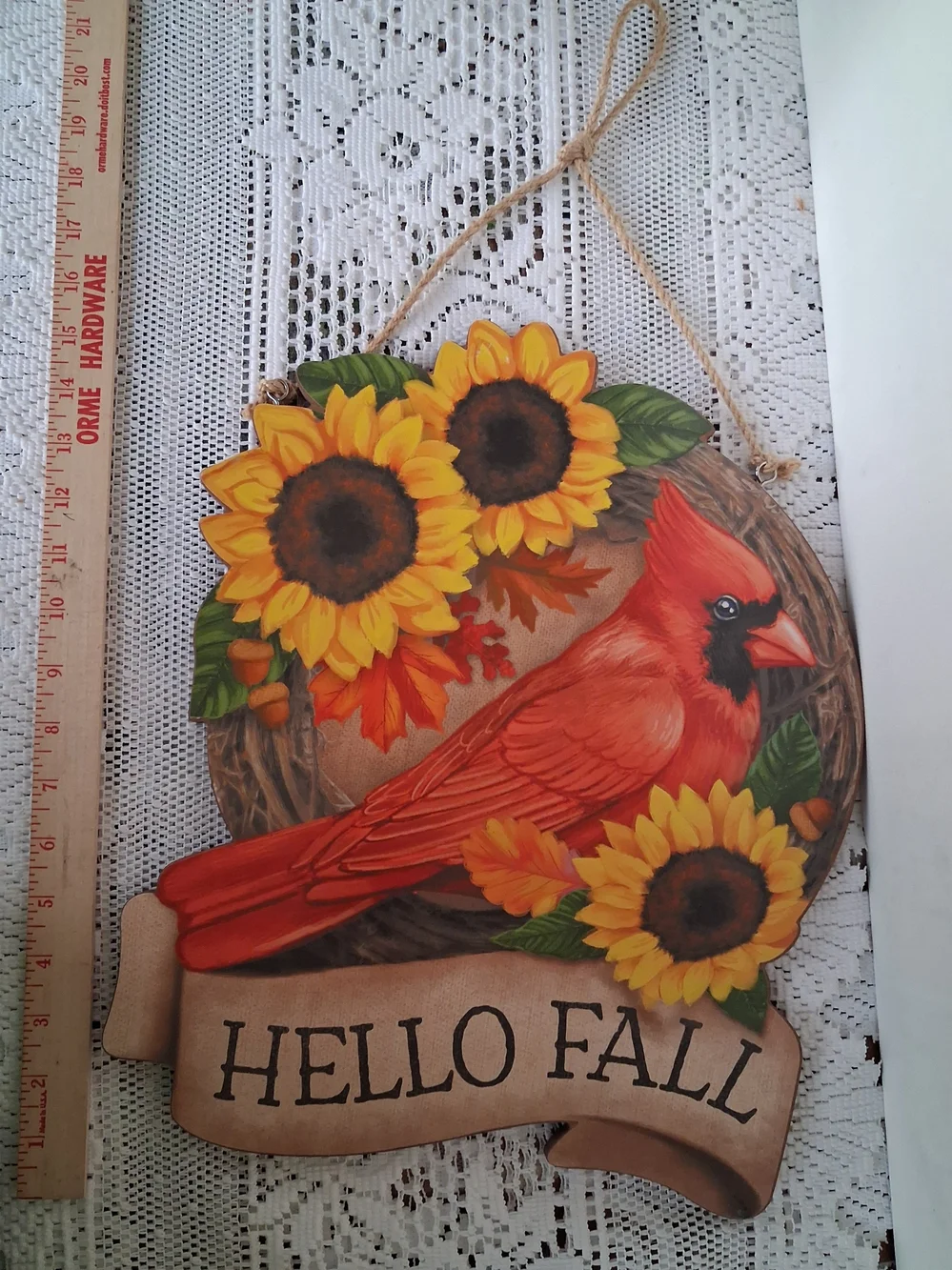 Reversible Hello Fall/Christmas Cardinal Wall Decor - Sunflower Accent